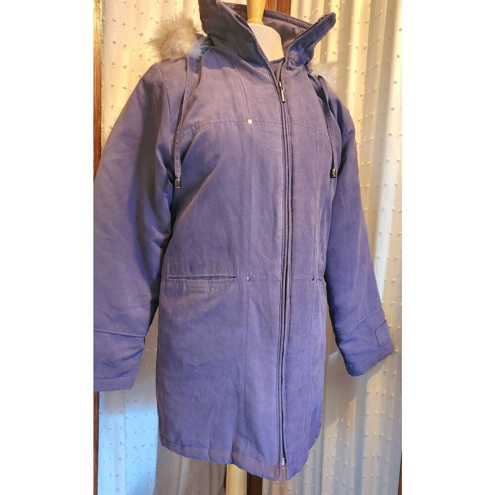 037 Outbrook purple zip up warm winter coat w/fur hood pockets & quilted lining